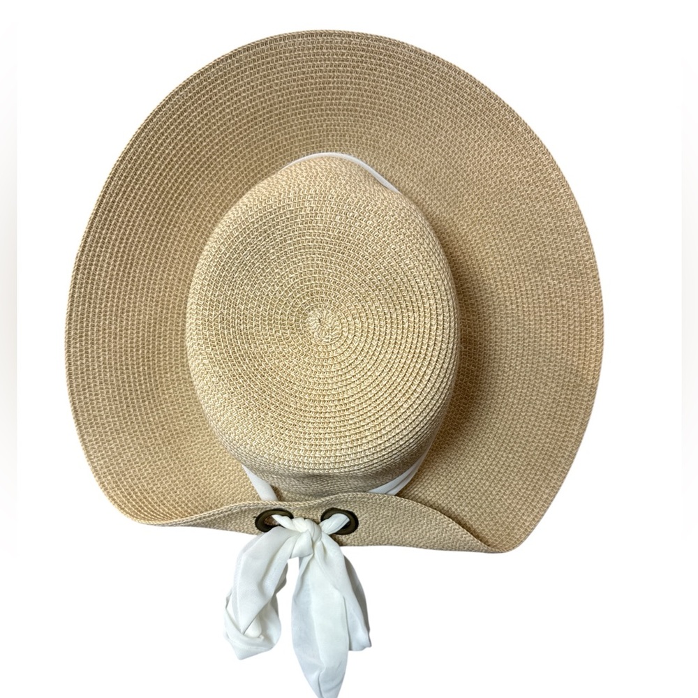 Riviera New York‎ Packable Straw Scarf Sun Hat Wide Brim